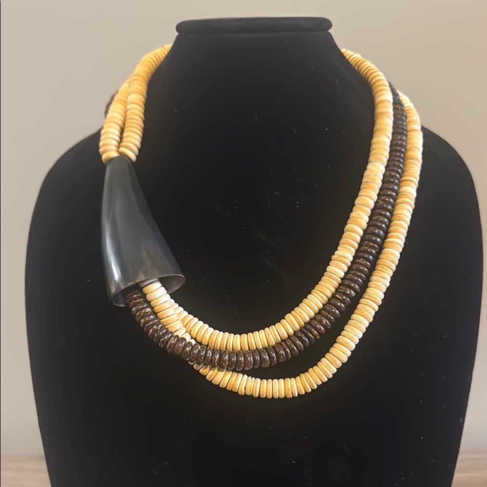 Tan and Brown Multi-Strand Necklace with Asymmetrical Design